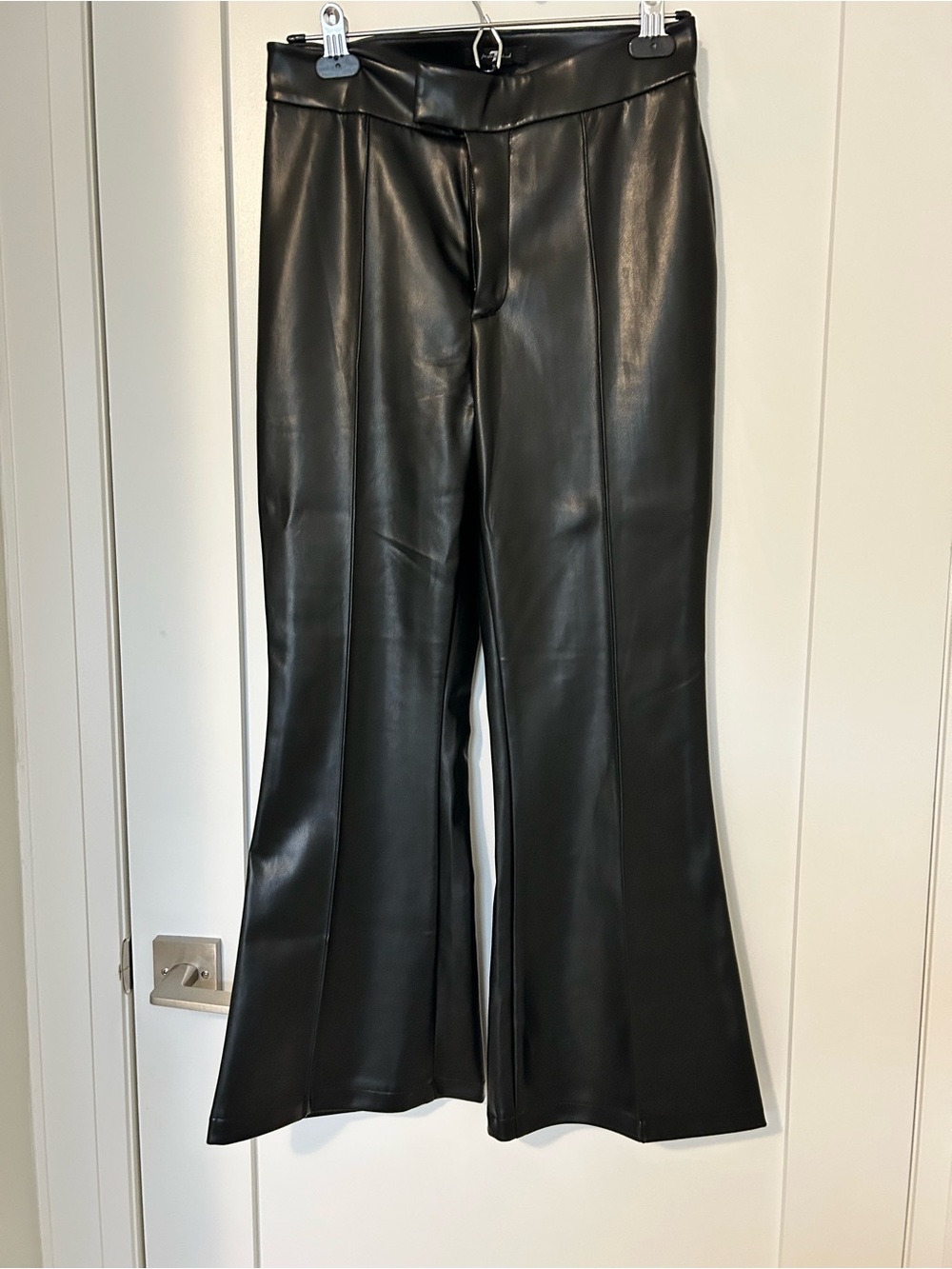 7 For All Mankind Black Faux Leather Flare Jeans-Petite Length